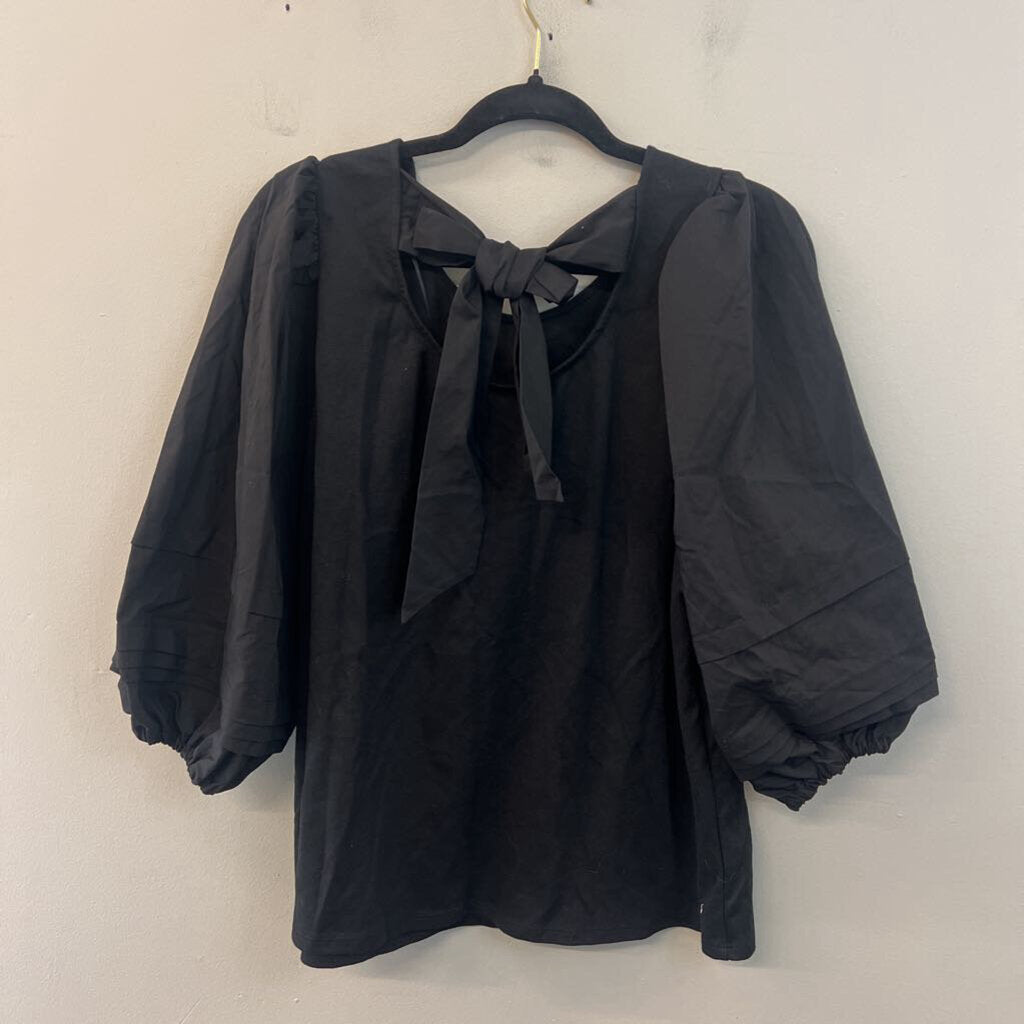 Crown and Ivy Black Puff Long Sleeve Tie Back Top Extra Large