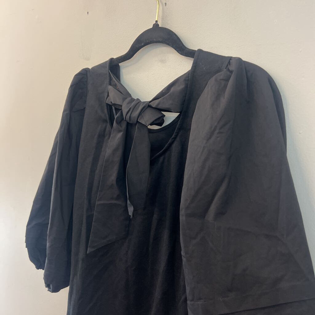 Crown and Ivy Black Puff Long Sleeve Tie Back Top Extra Large