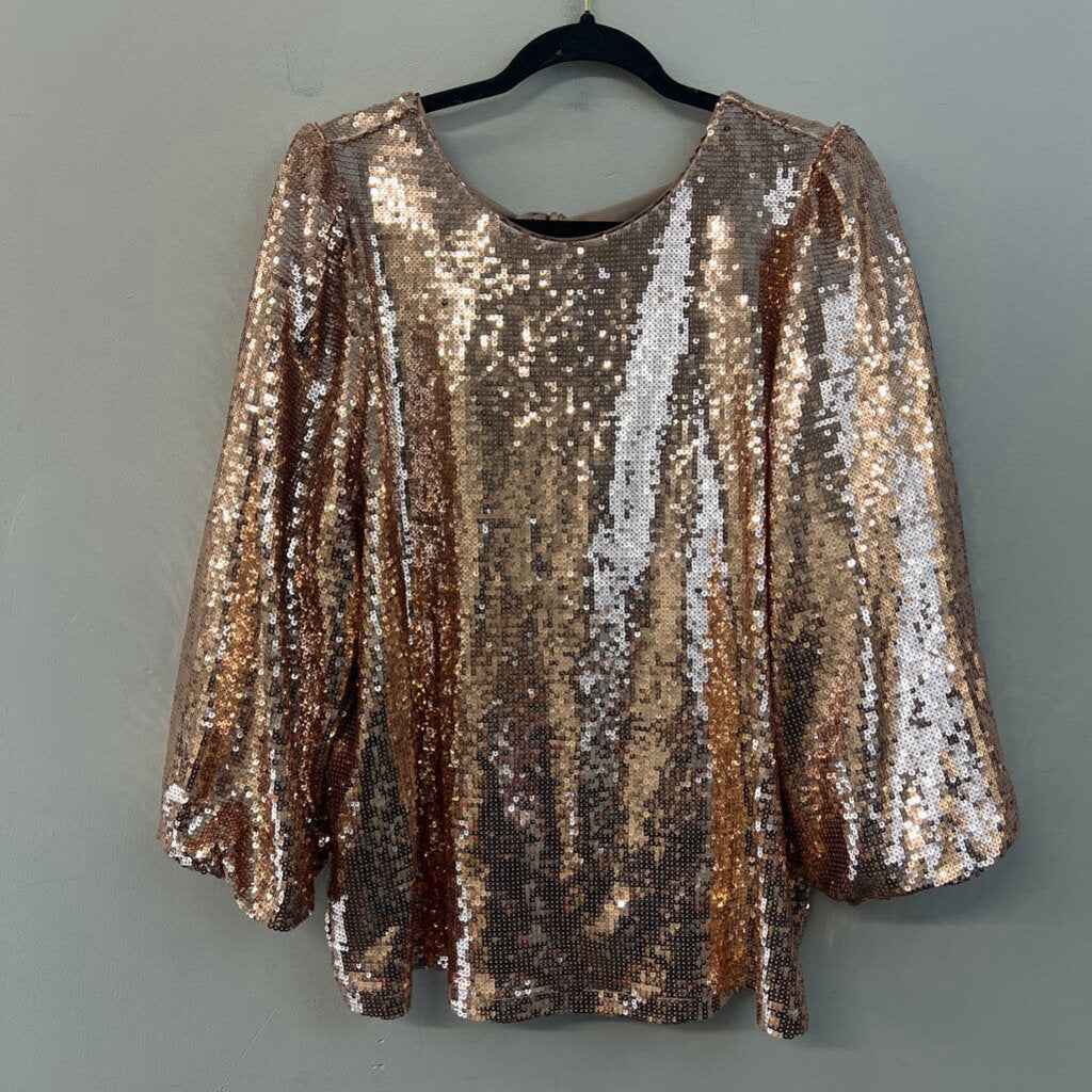 Crown and Ivy Rose Gold Sequin Long Sleeve Top Extra Large
