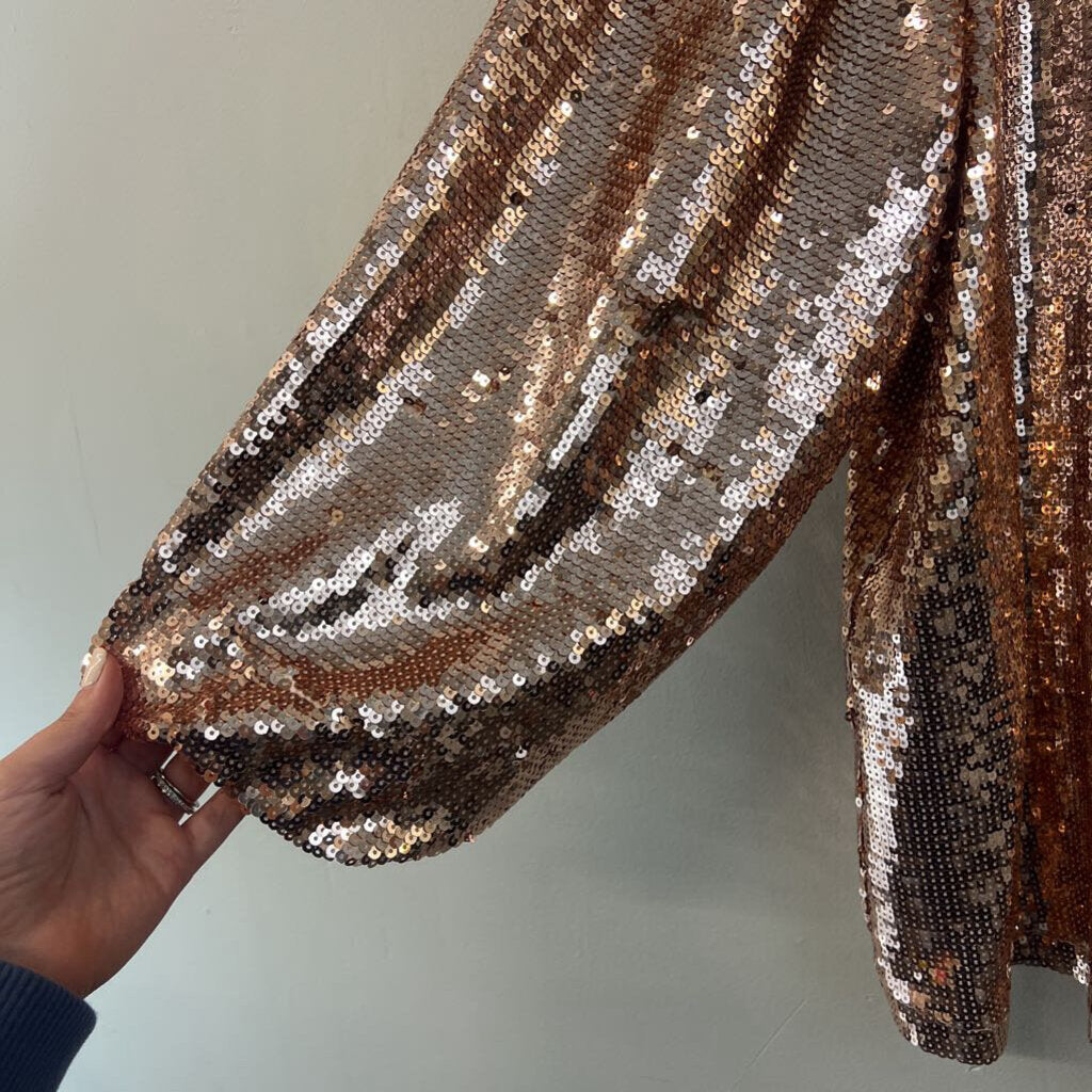 Crown and Ivy Rose Gold Sequin Long Sleeve Top Extra Large