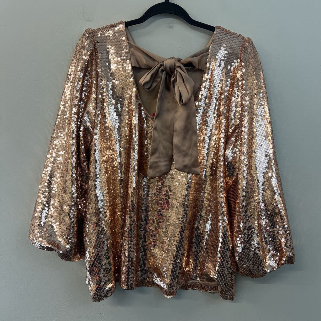 Crown and Ivy Rose Gold Sequin Long Sleeve Top Extra Large