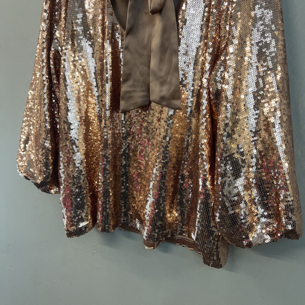 Crown and Ivy Rose Gold Sequin Long Sleeve Top Extra Large
