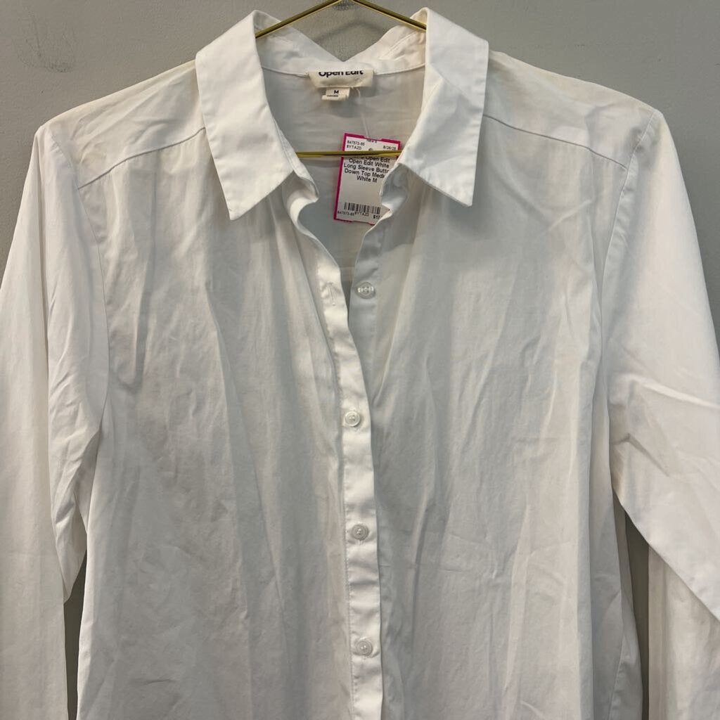 Open Edit White Long Sleeve Button Down Top Medium