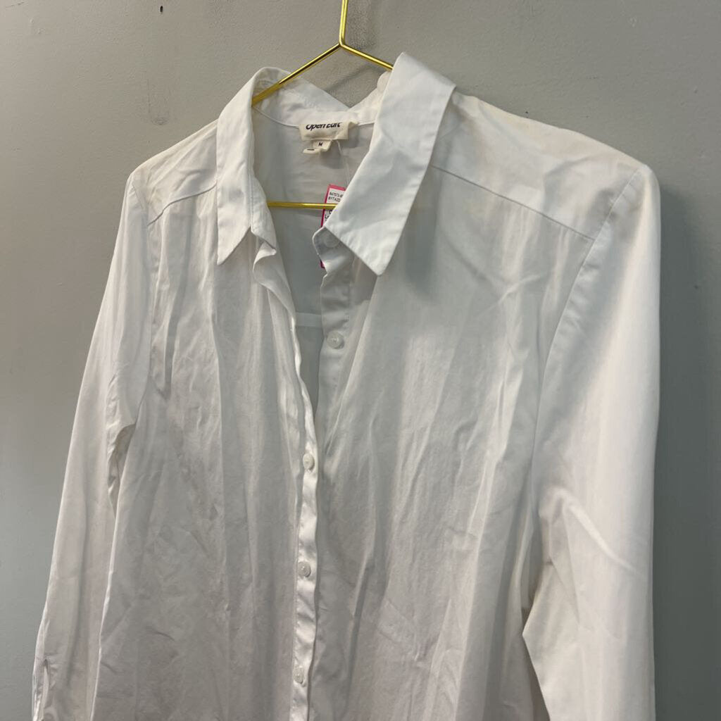 Open Edit White Long Sleeve Button Down Top Medium