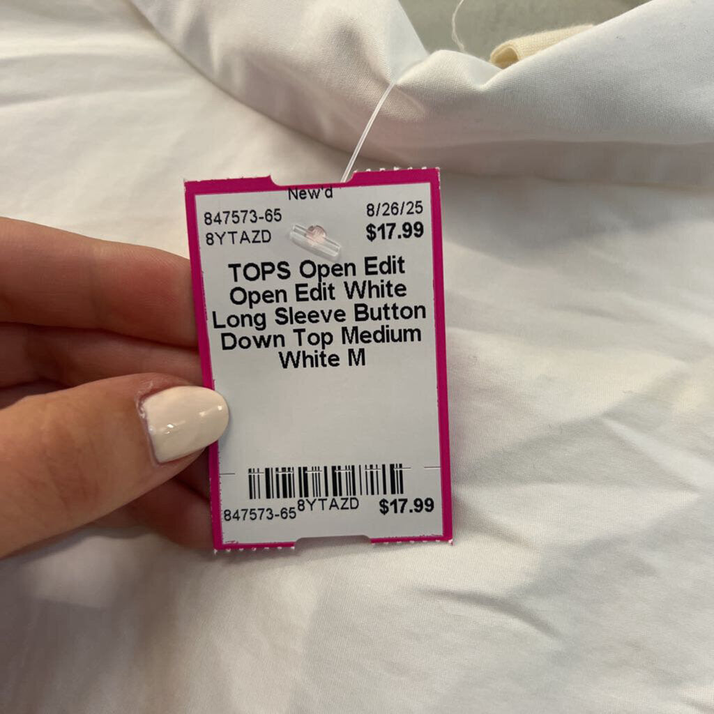 Open Edit White Long Sleeve Button Down Top Medium