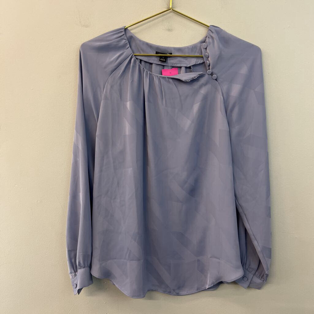 Ann Taylor Blue Textured Print Long Sleeve Top Small