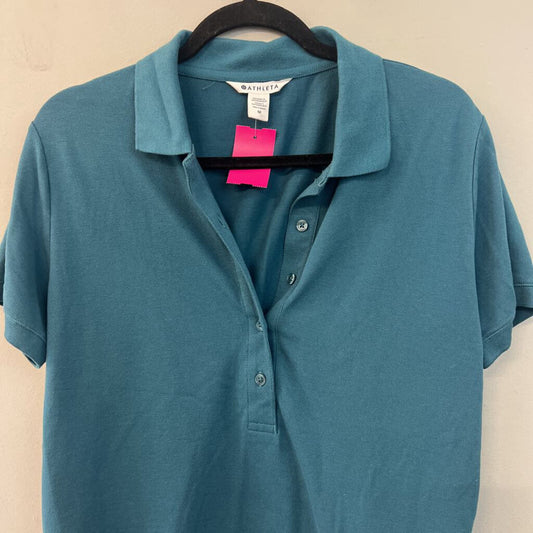 Athleta Teal Short Sleeve Henley Top Medium