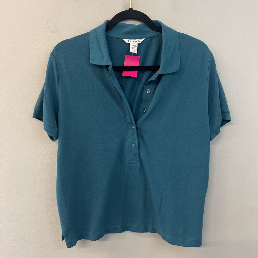 Athleta Teal Short Sleeve Henley Top Medium