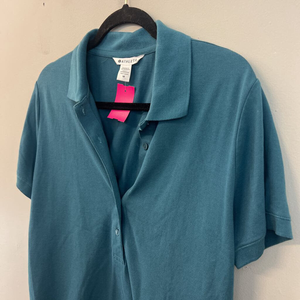 Athleta Teal Short Sleeve Henley Top Medium
