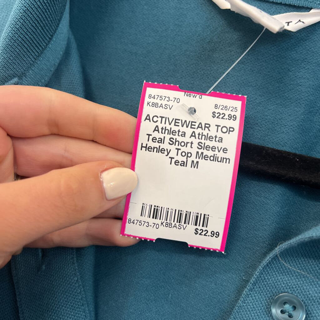 Athleta Teal Short Sleeve Henley Top Medium