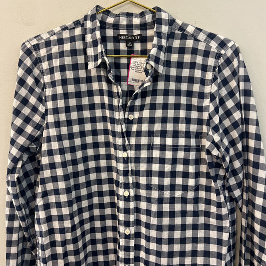 J Crew Navy/ White Gingham Long Sleeve Button Down Top Medium