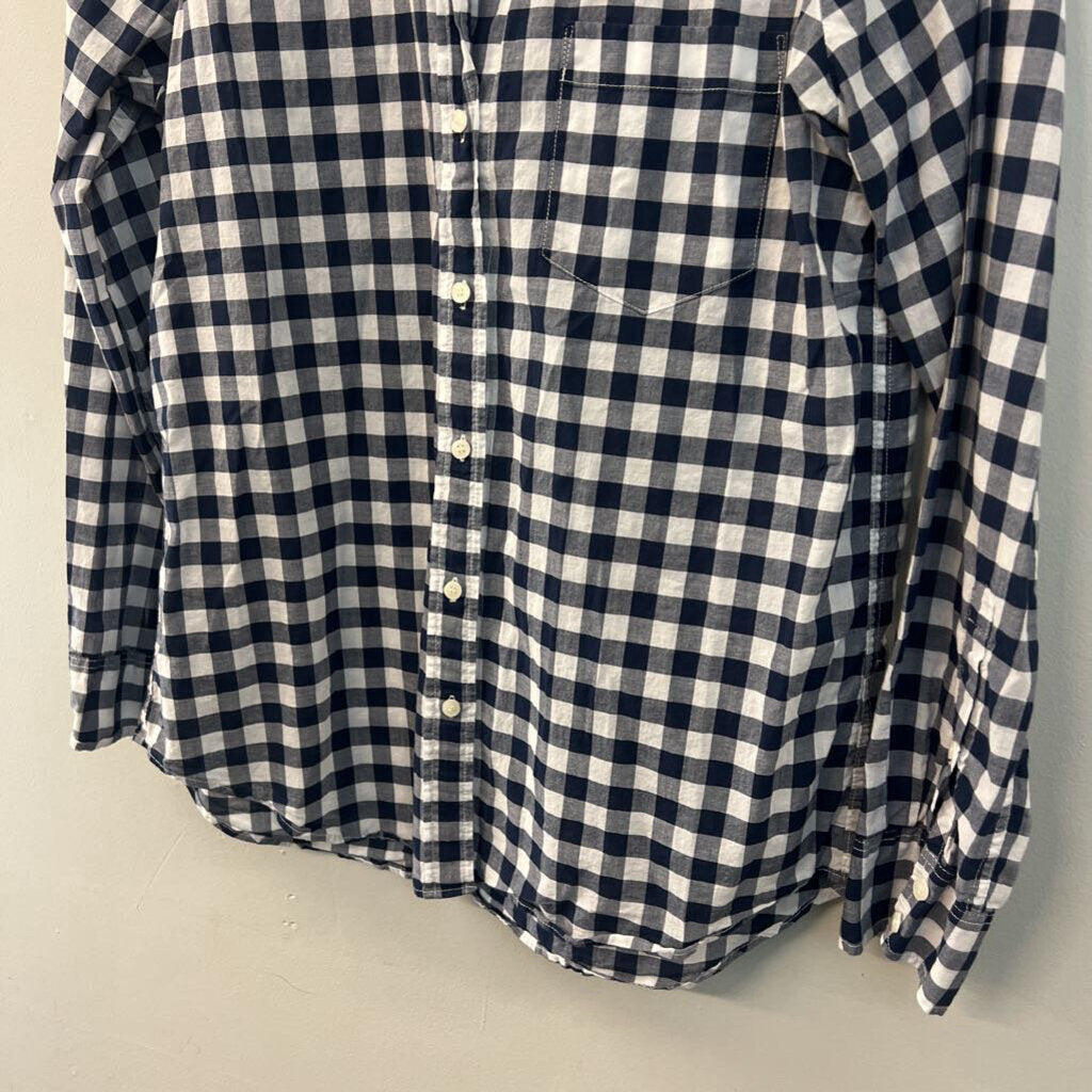 J Crew Navy/ White Gingham Long Sleeve Button Down Top Medium