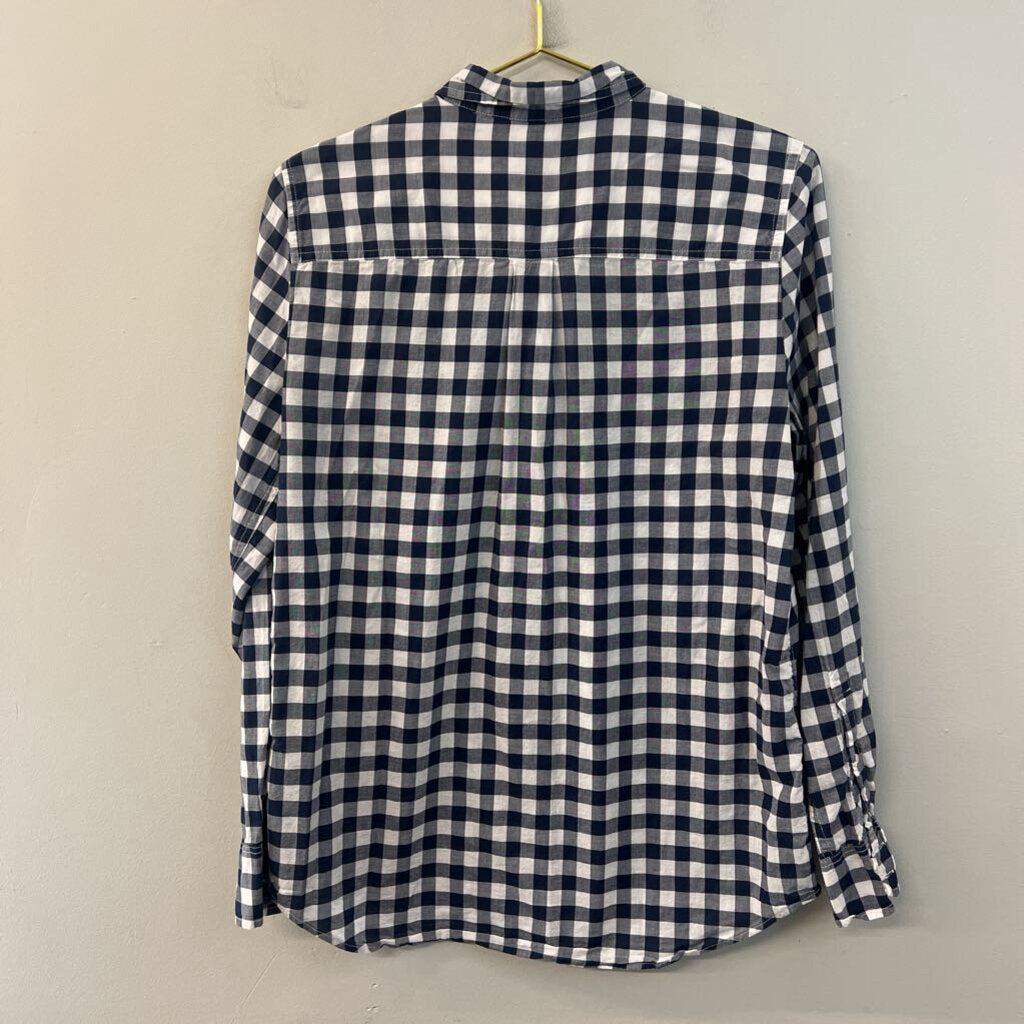 J Crew Navy/ White Gingham Long Sleeve Button Down Top Medium