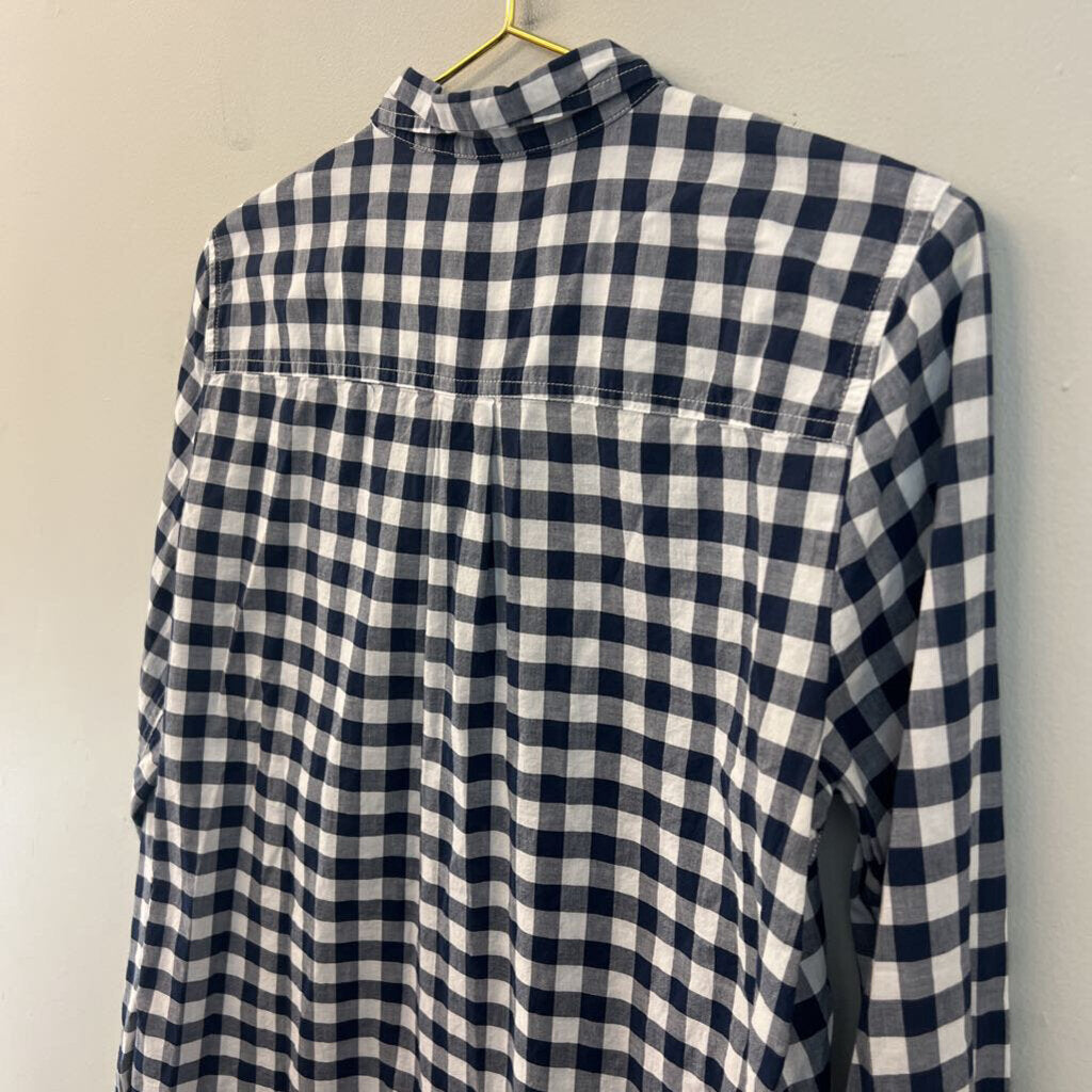 J Crew Navy/ White Gingham Long Sleeve Button Down Top Medium