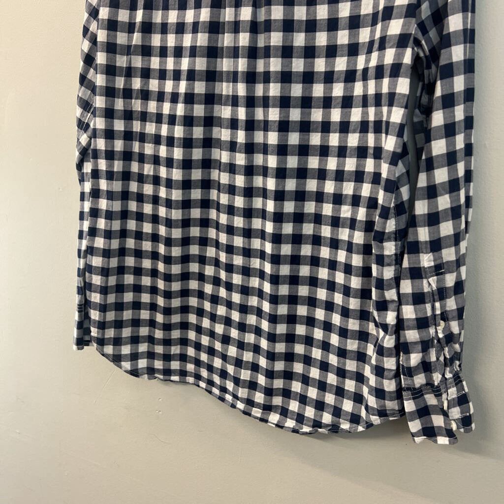 J Crew Navy/ White Gingham Long Sleeve Button Down Top Medium