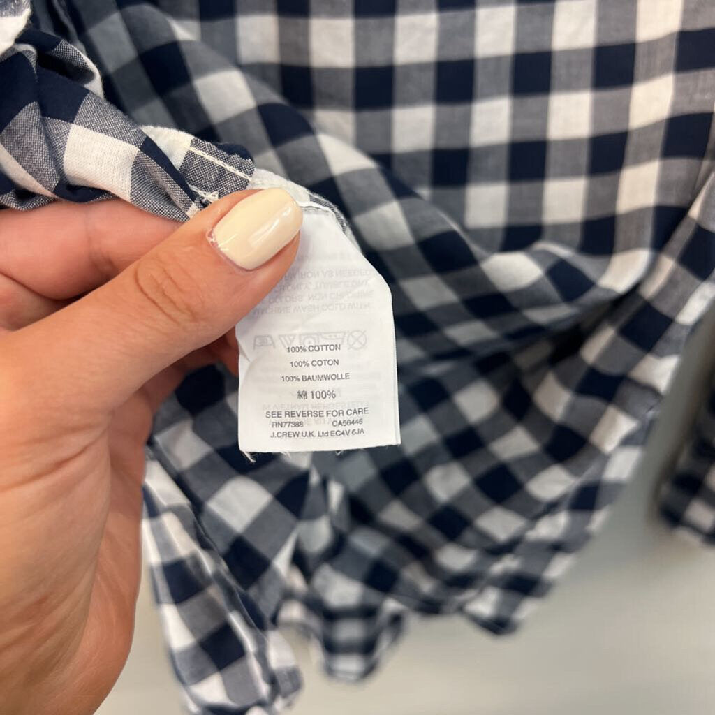 J Crew Navy/ White Gingham Long Sleeve Button Down Top Medium