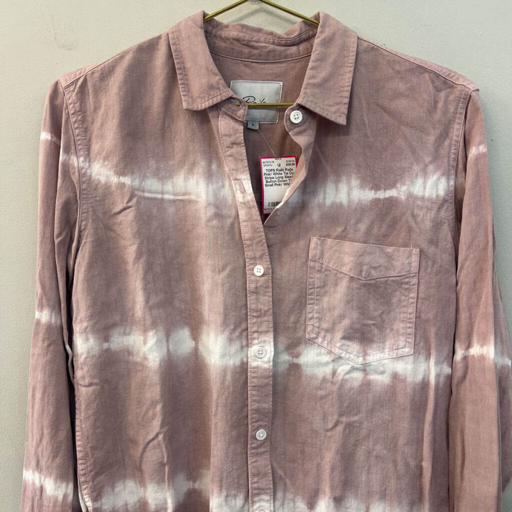 Rails Pink/ White Tie Dye Stripe Long Sleeve Button Down Top Small