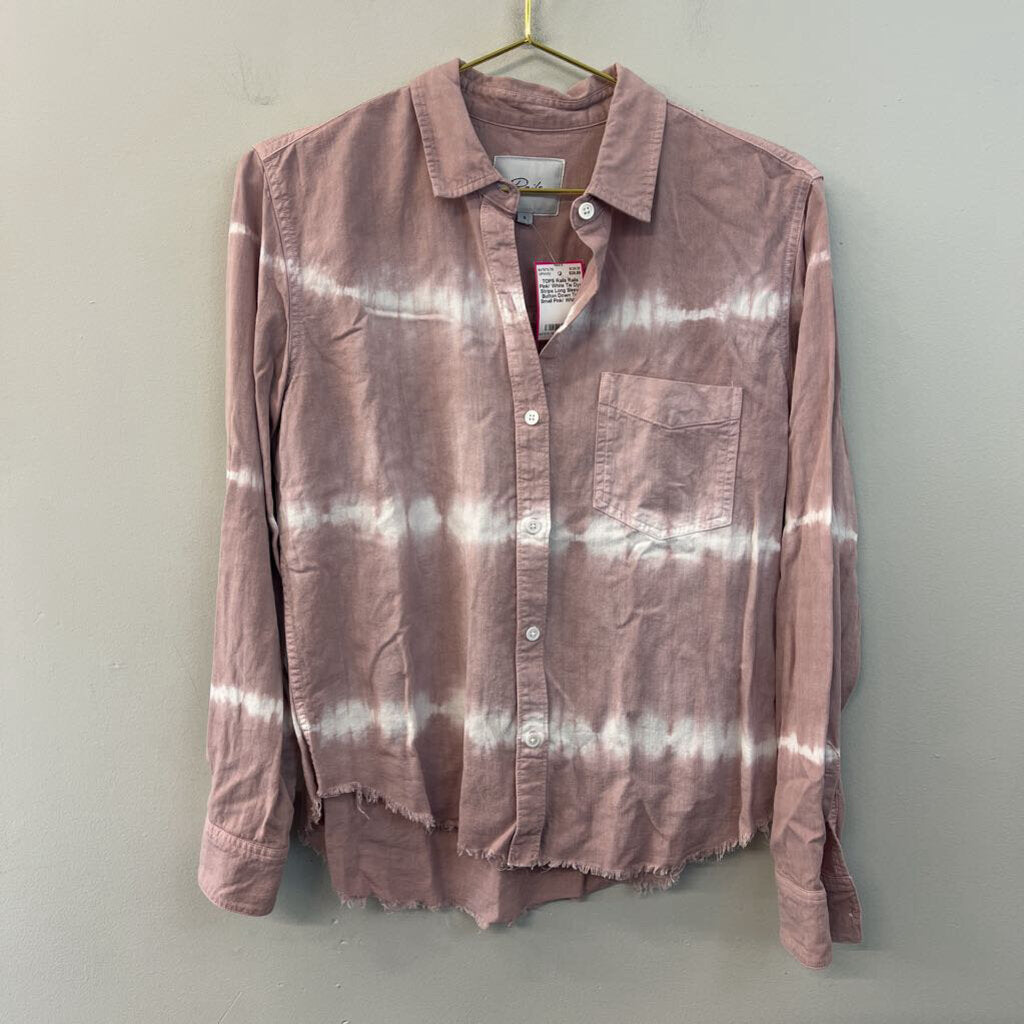 Rails Pink/ White Tie Dye Stripe Long Sleeve Button Down Top Small