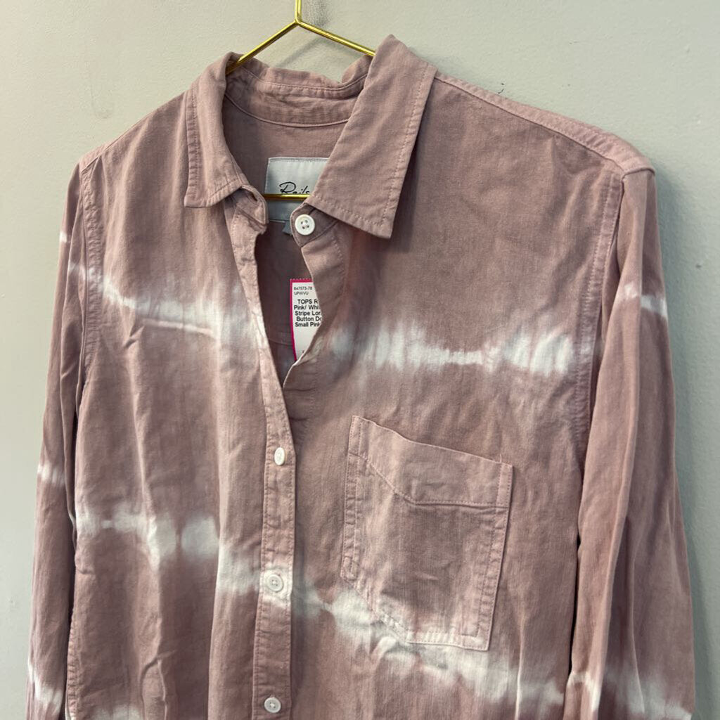 Rails Pink/ White Tie Dye Stripe Long Sleeve Button Down Top Small