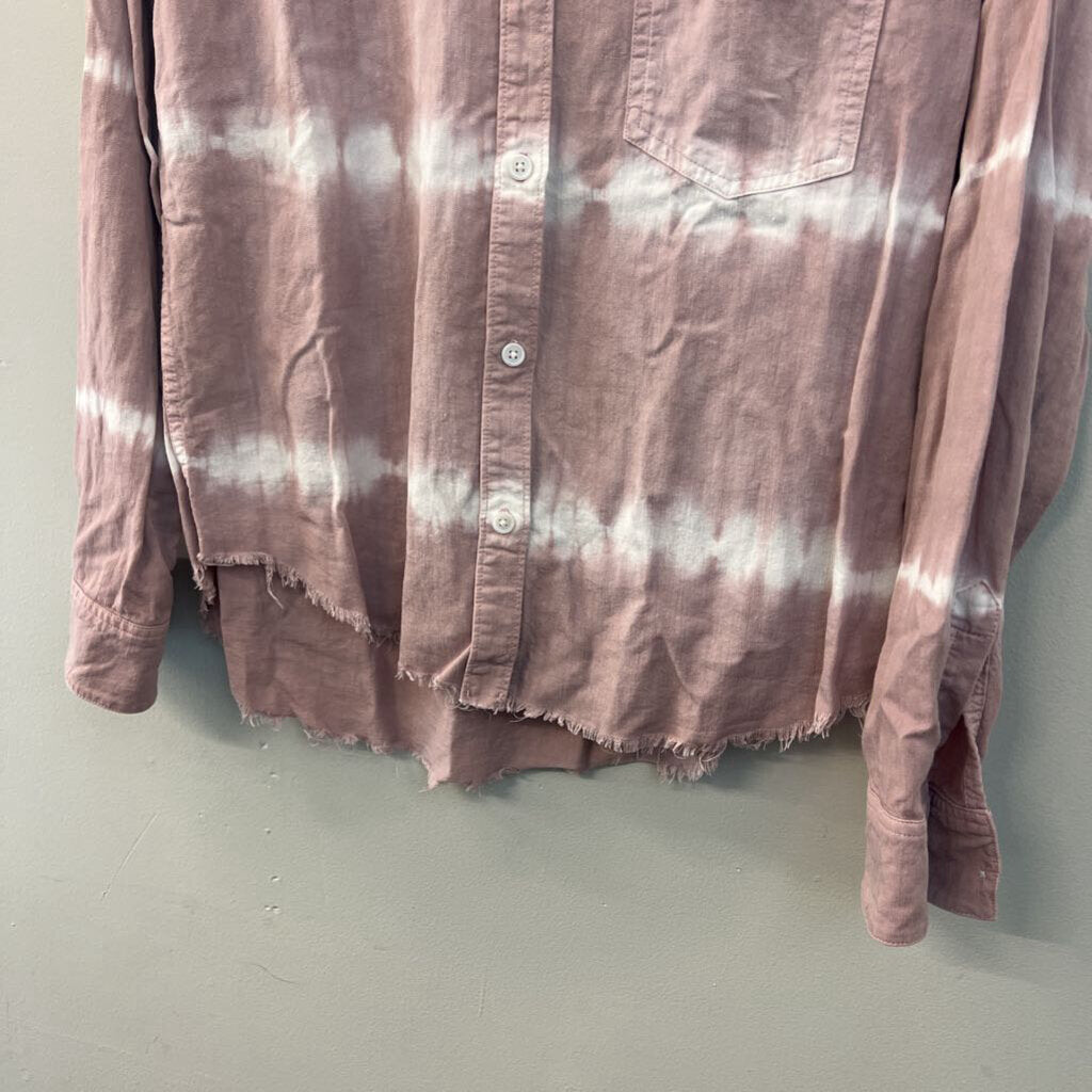 Rails Pink/ White Tie Dye Stripe Long Sleeve Button Down Top Small