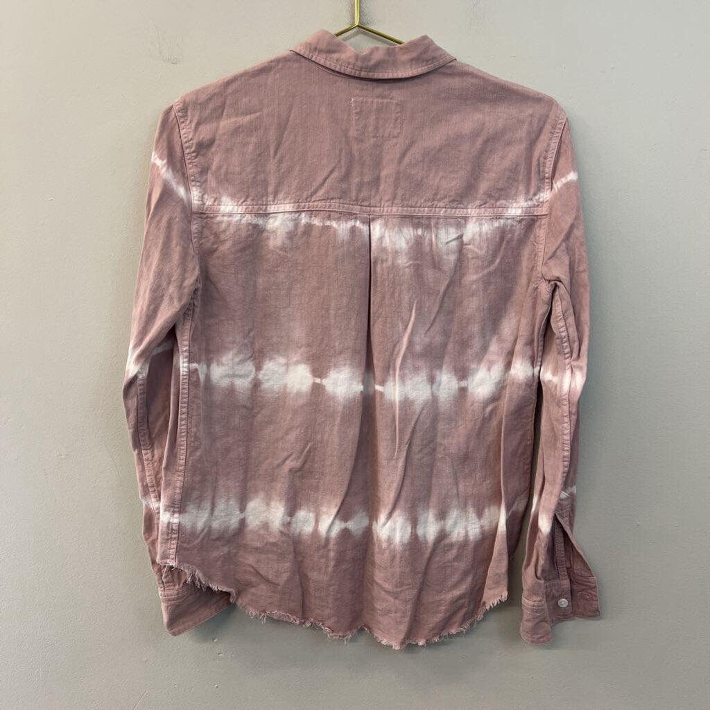 Rails Pink/ White Tie Dye Stripe Long Sleeve Button Down Top Small