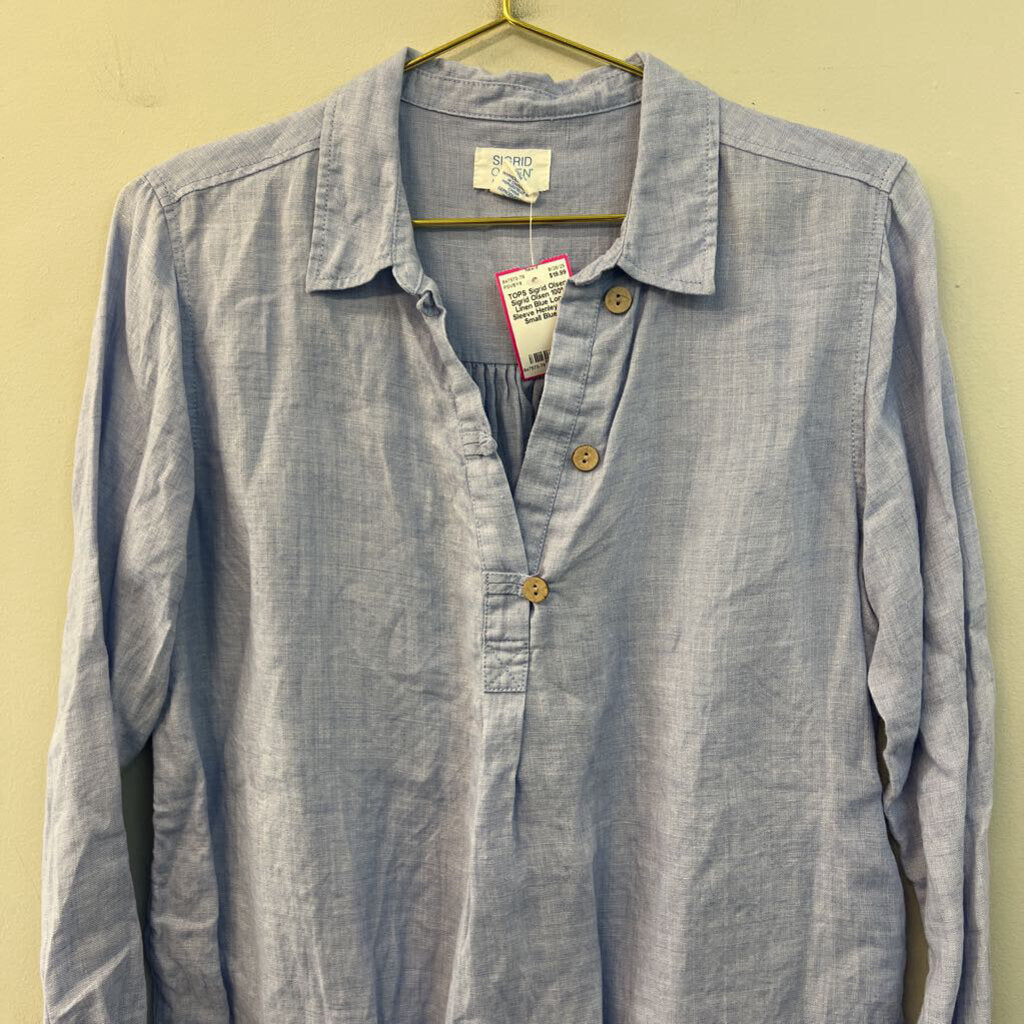 Sigrid Olsen 100% Linen Blue Long Sleeve Henley Top Small