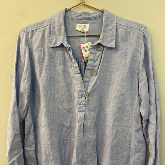 Sigrid Olsen 100% Linen Blue Long Sleeve Henley Top Small