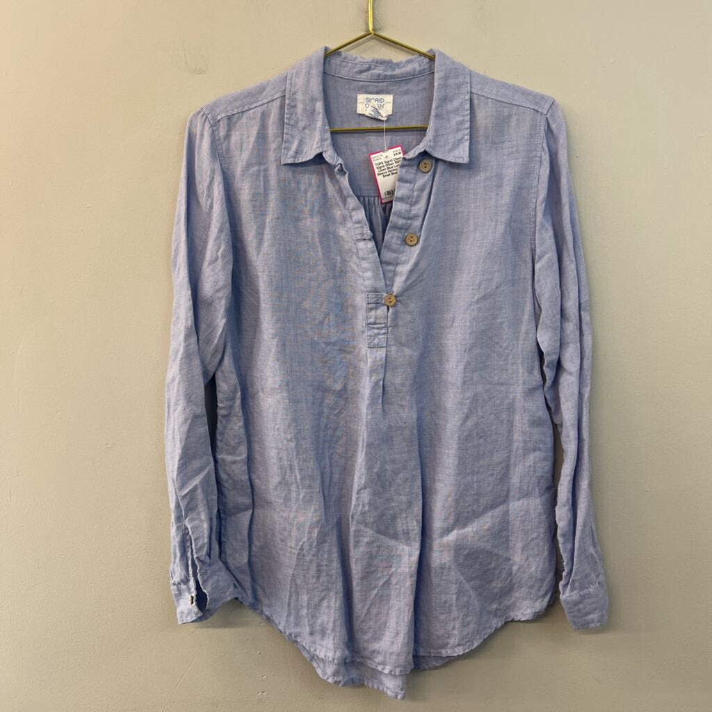 Sigrid Olsen 100% Linen Blue Long Sleeve Henley Top Small