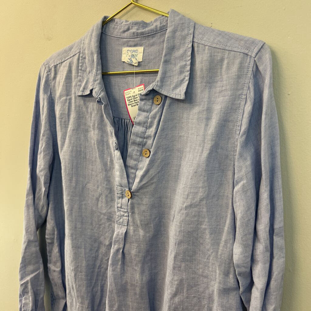 Sigrid Olsen 100% Linen Blue Long Sleeve Henley Top Small