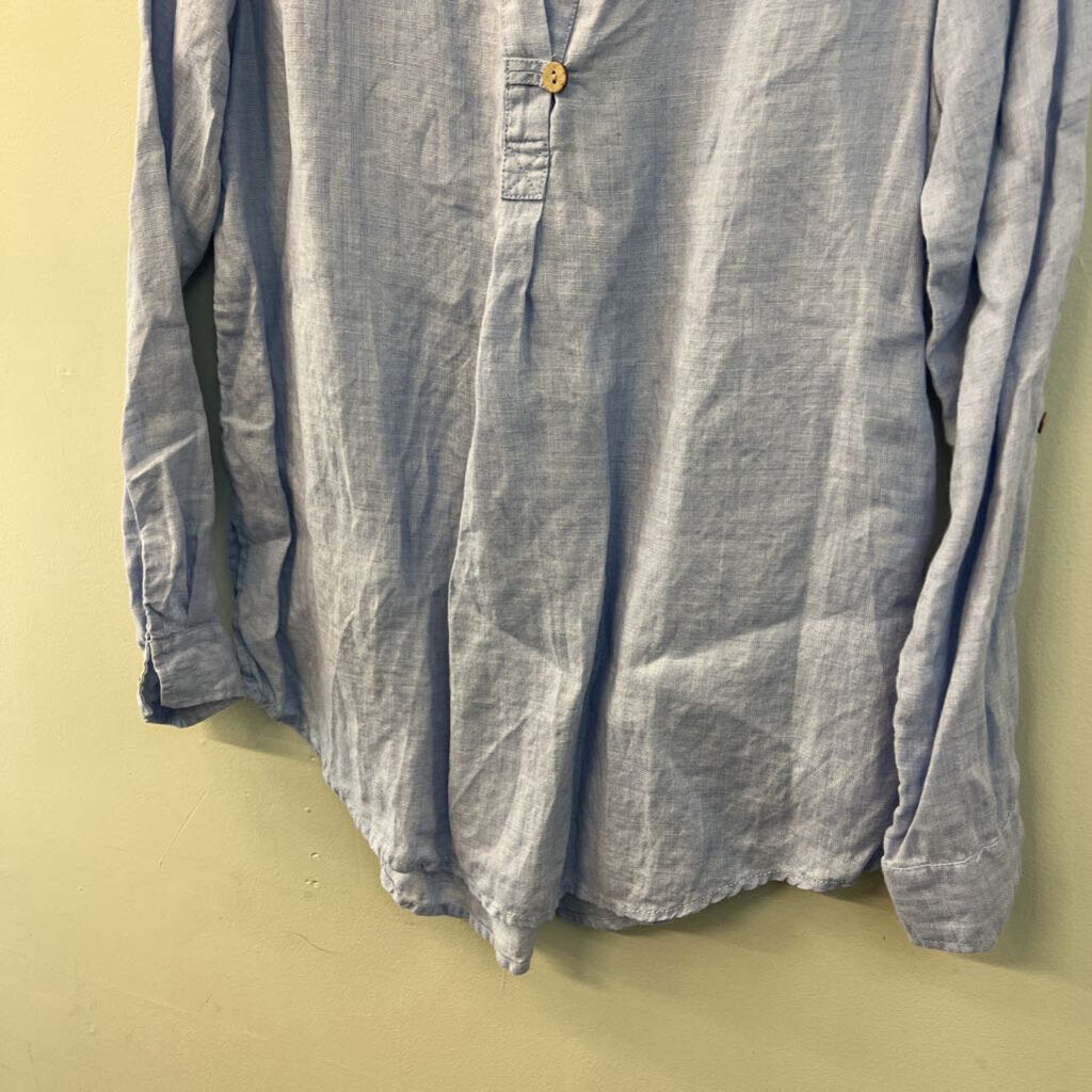 Sigrid Olsen 100% Linen Blue Long Sleeve Henley Top Small