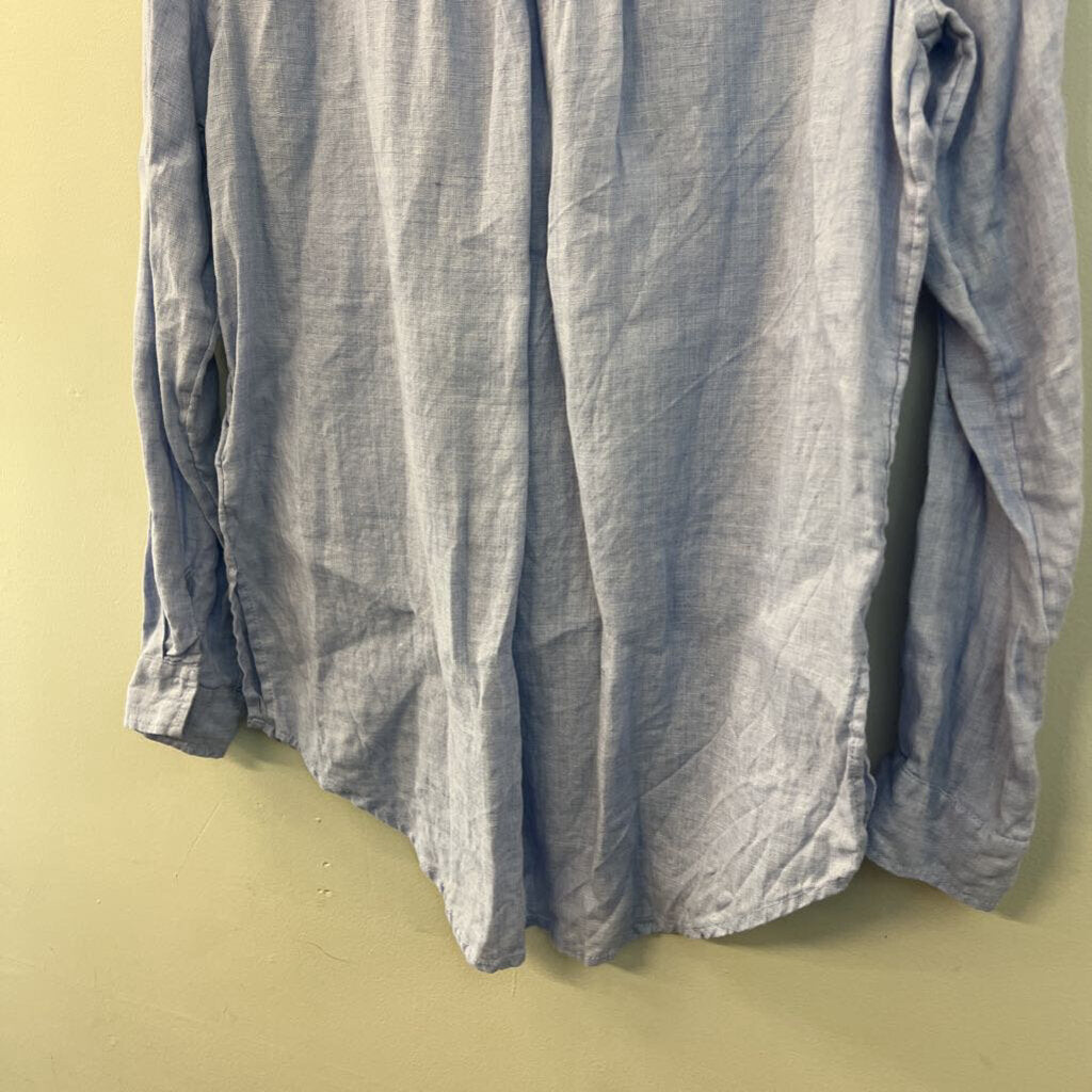 Sigrid Olsen 100% Linen Blue Long Sleeve Henley Top Small
