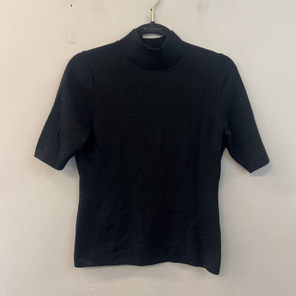 Ann Taylor Black Knit Short Sleeve Mock Neck Top Medium