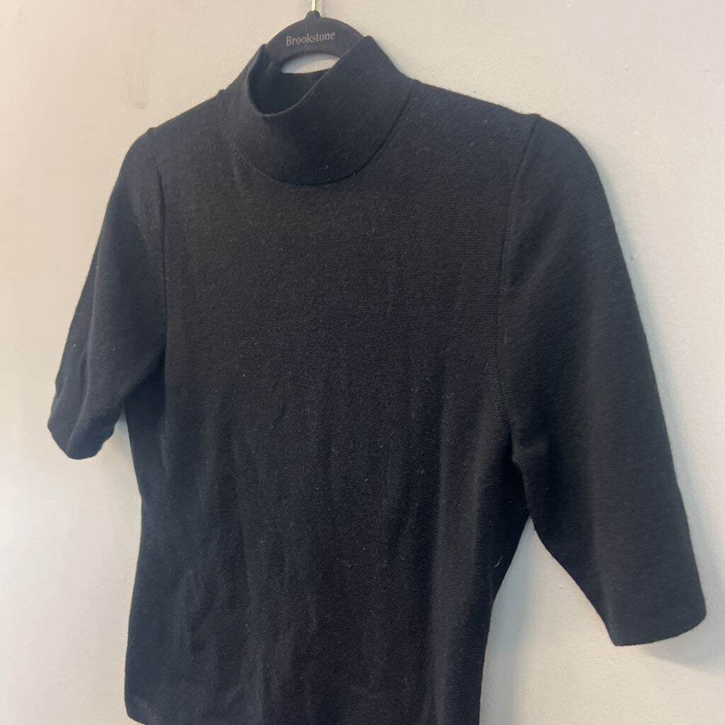 Ann Taylor Black Knit Short Sleeve Mock Neck Top Medium