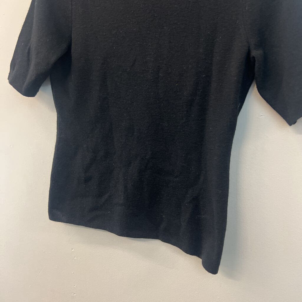 Ann Taylor Black Knit Short Sleeve Mock Neck Top Medium