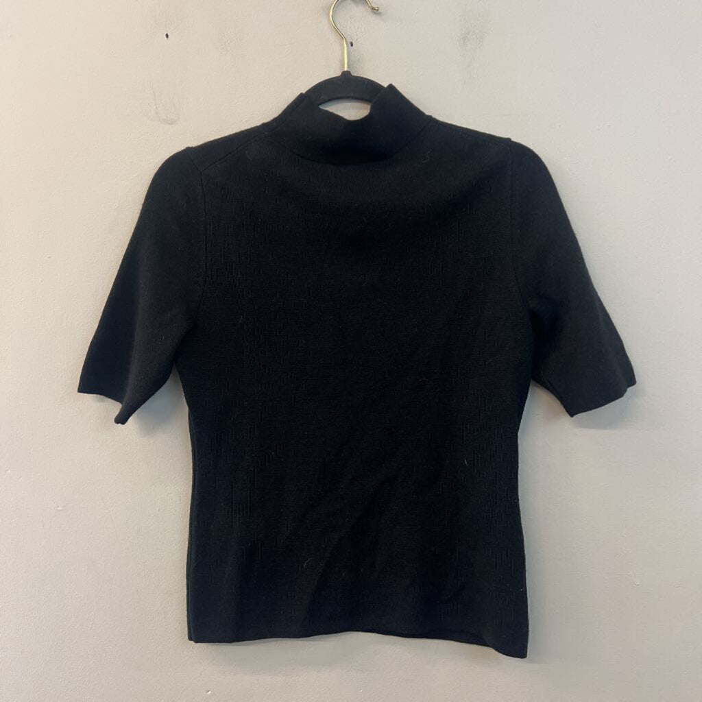 Ann Taylor Black Knit Short Sleeve Mock Neck Top Medium