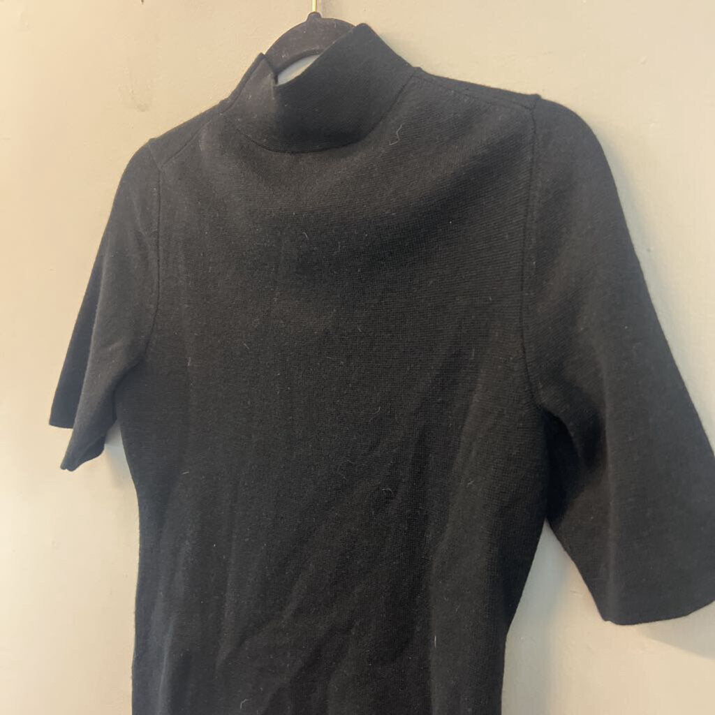 Ann Taylor Black Knit Short Sleeve Mock Neck Top Medium