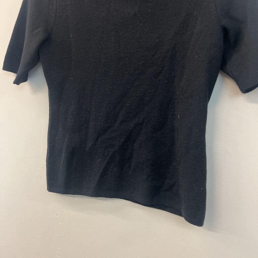Ann Taylor Black Knit Short Sleeve Mock Neck Top Medium