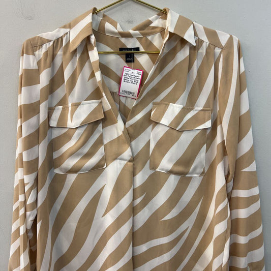 Ann Taylor Brown/ White Print Long Sleeve Top Small