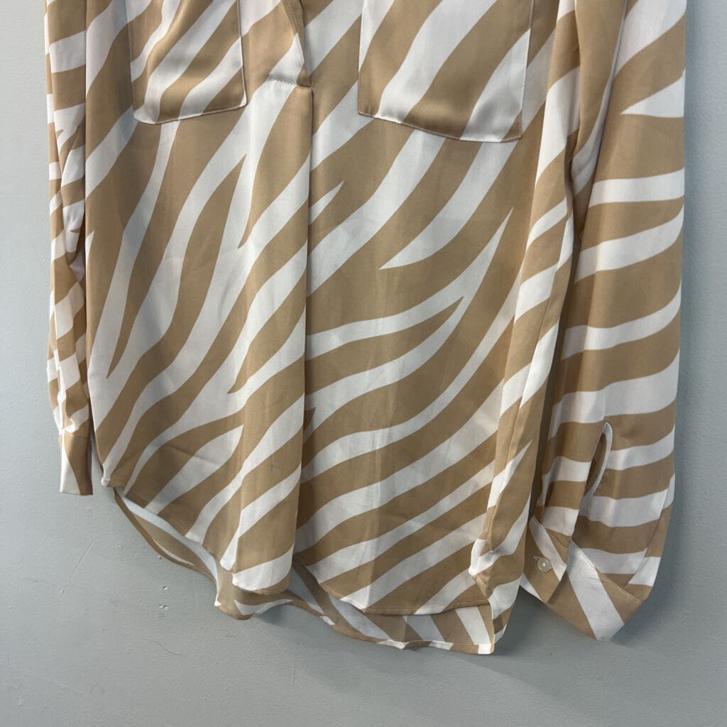 Ann Taylor Brown/ White Print Long Sleeve Top Small