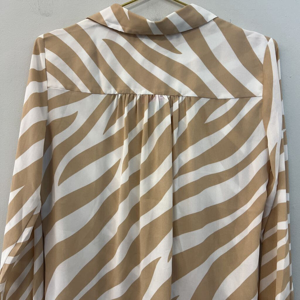 Ann Taylor Brown/ White Print Long Sleeve Top Small