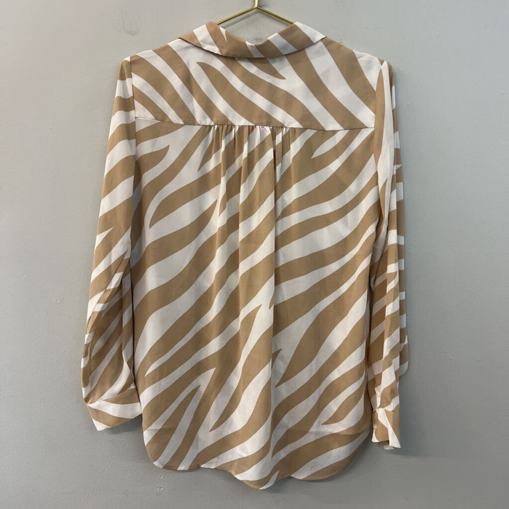 Ann Taylor Brown/ White Print Long Sleeve Top Small
