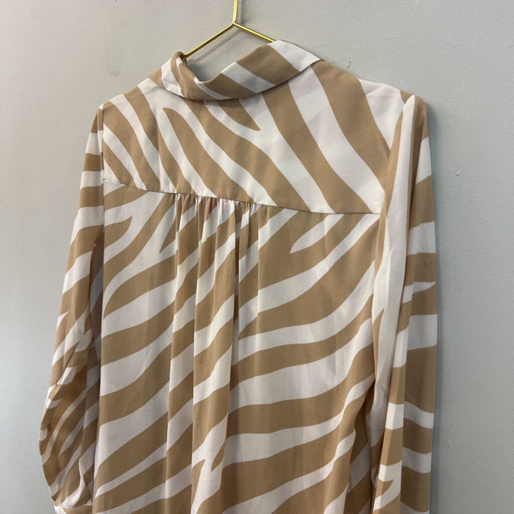 Ann Taylor Brown/ White Print Long Sleeve Top Small