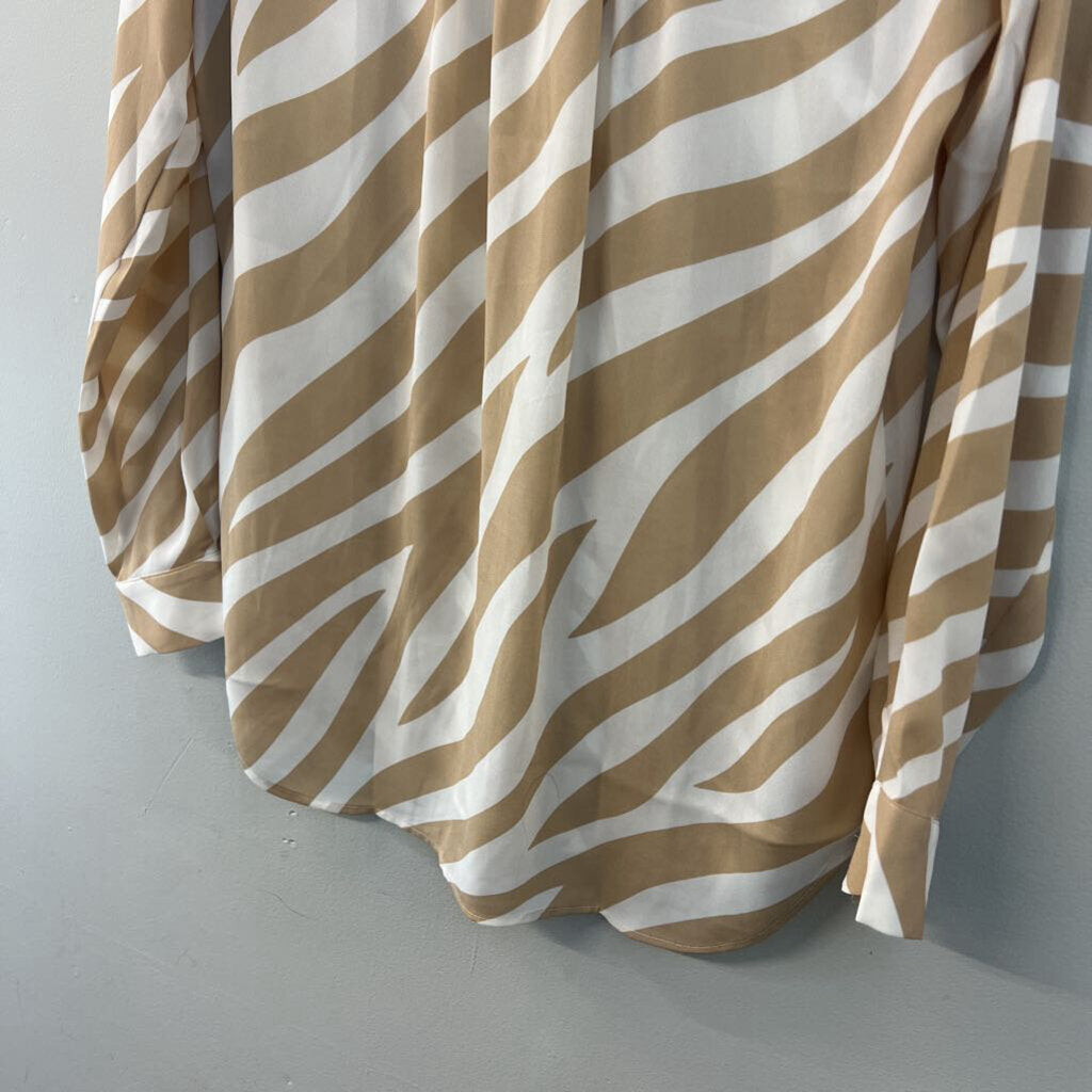 Ann Taylor Brown/ White Print Long Sleeve Top Small