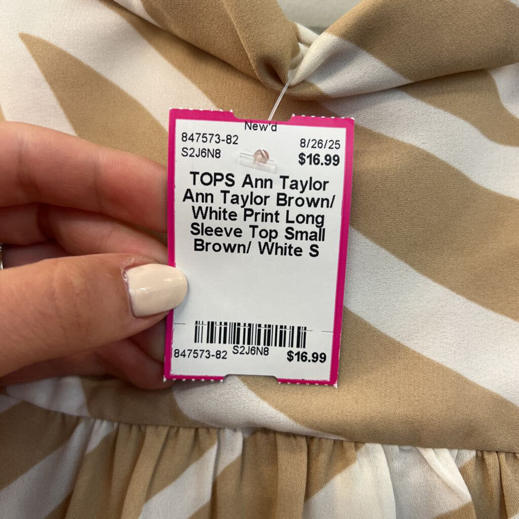 Ann Taylor Brown/ White Print Long Sleeve Top Small