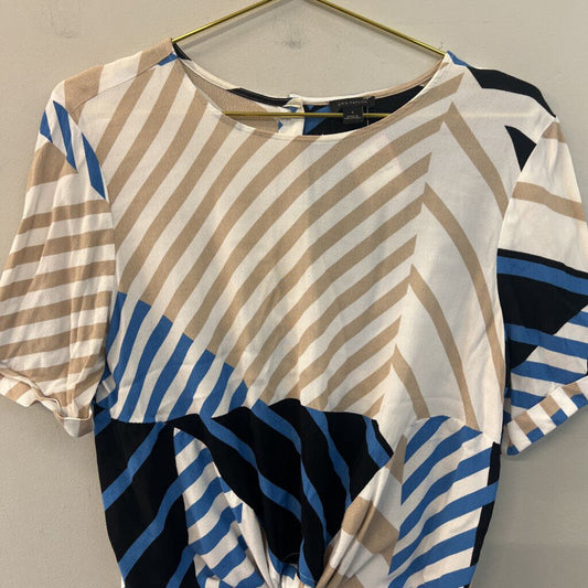 Ann Taylor White/ Multi Print Short Sleeve Tie Front Top Small