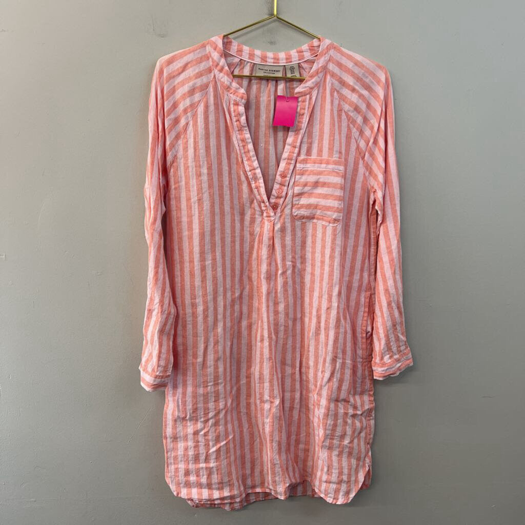 Martha Stewart Pink Striped Long Sleeve Dress Medium