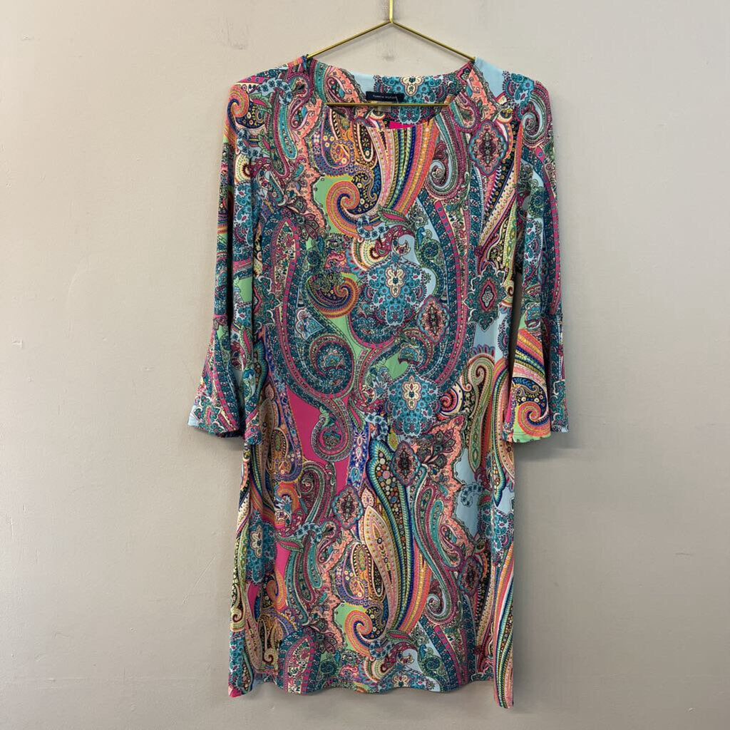 Tommy Hilfiger Blue/ Multi Paisley Print Long Sleeve Dress 8