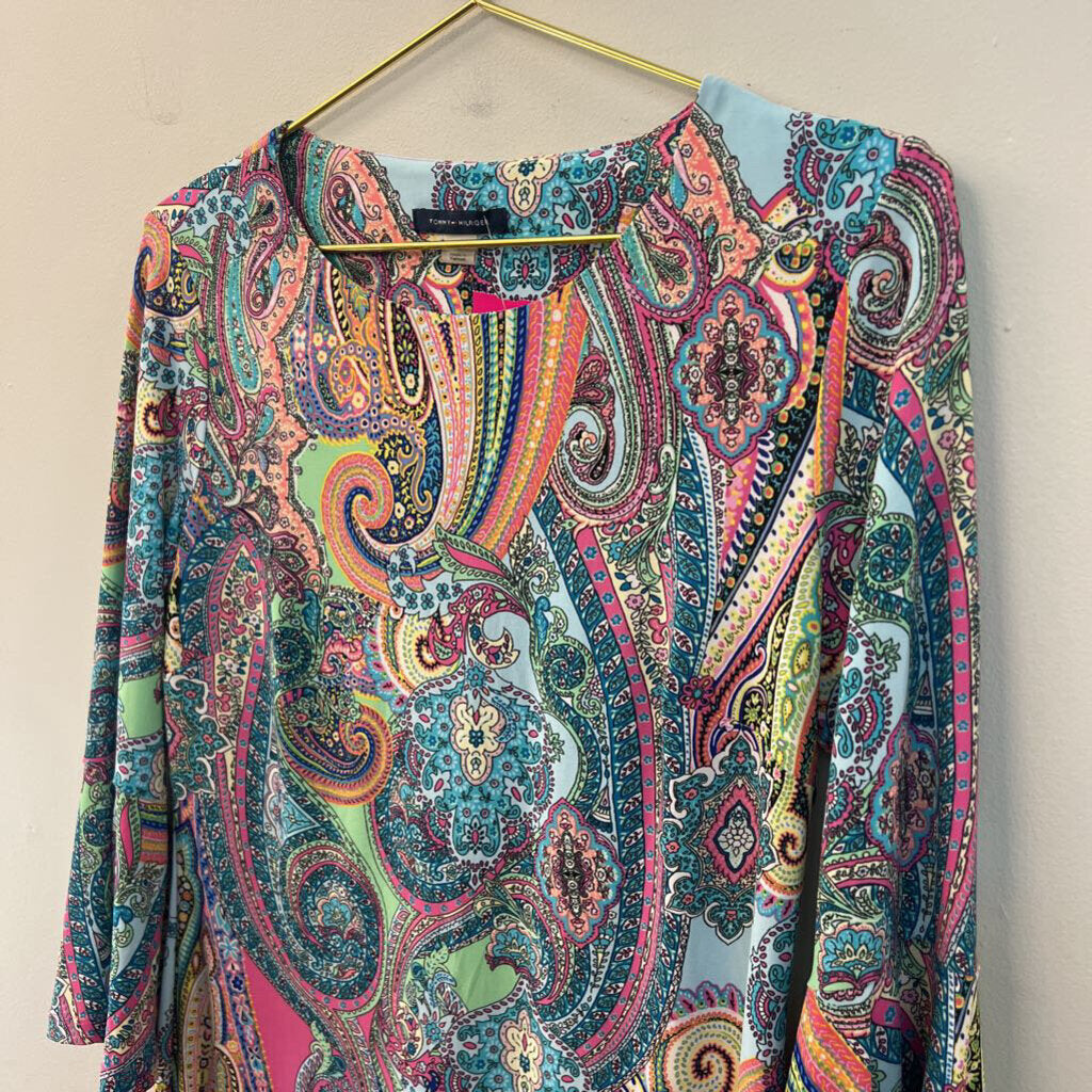 Tommy Hilfiger Blue/ Multi Paisley Print Long Sleeve Dress 8