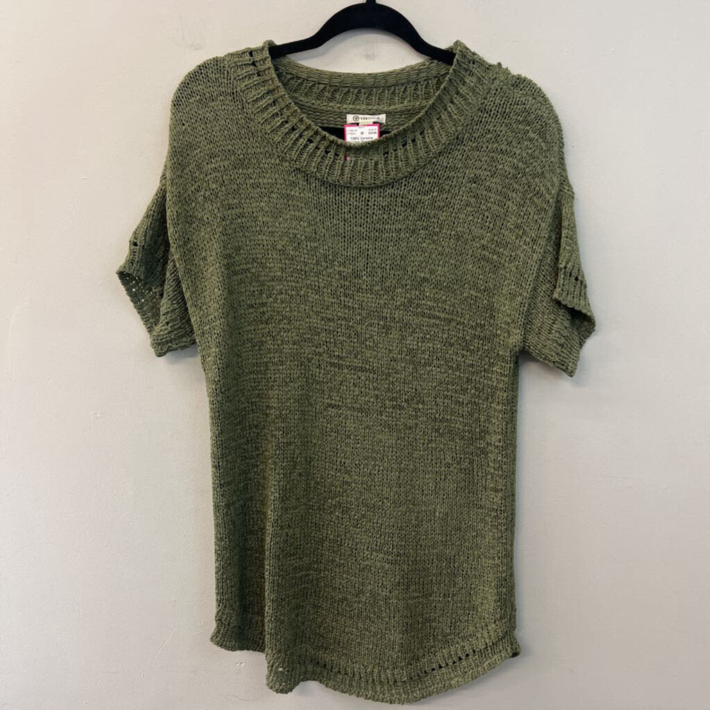 Versona Green Knit Short Sleeve Tunic Top Medium