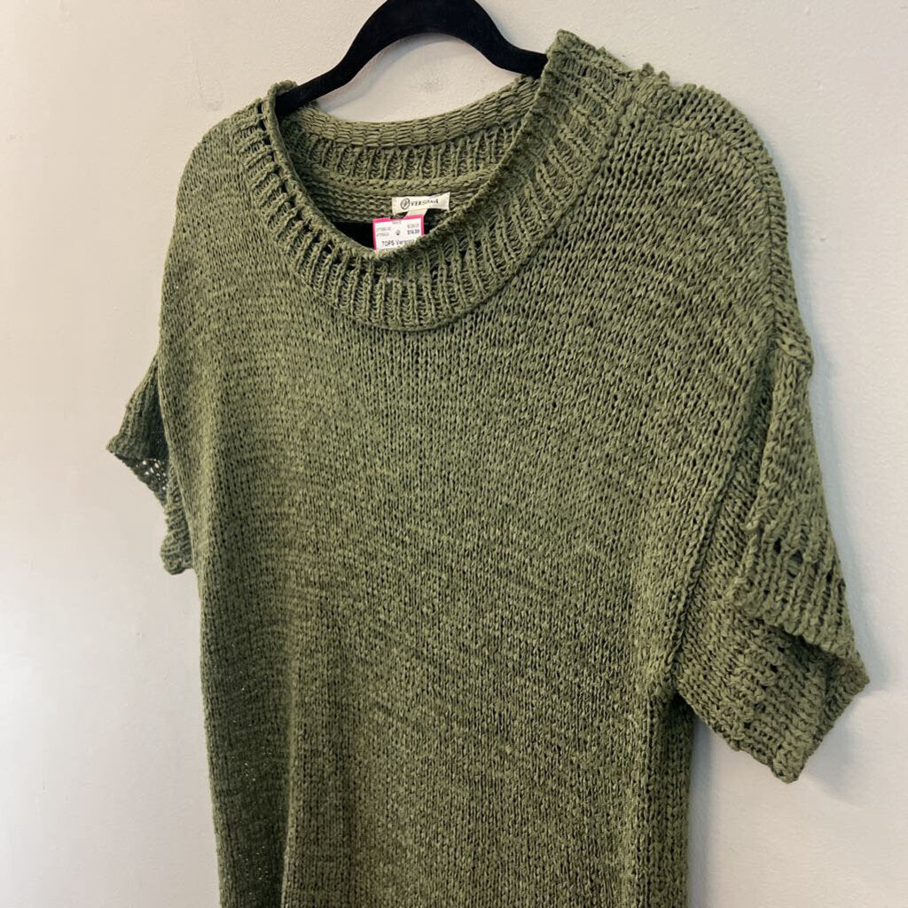Versona Green Knit Short Sleeve Tunic Top Medium